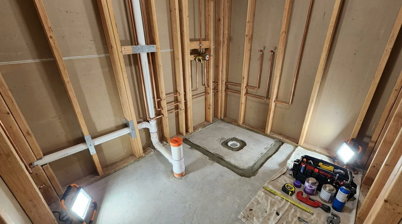 Bathroom rough-in plumbing during remodel by Johns Plumbing LLC in Palm Beach