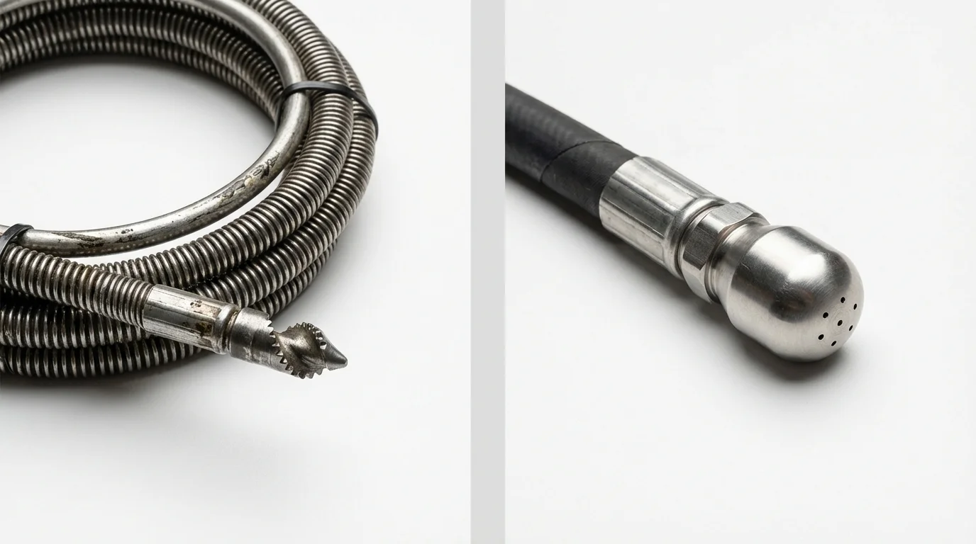 Drain snake cable and hydro jetting nozzle used for drain cleaning in Palm Beach, FL