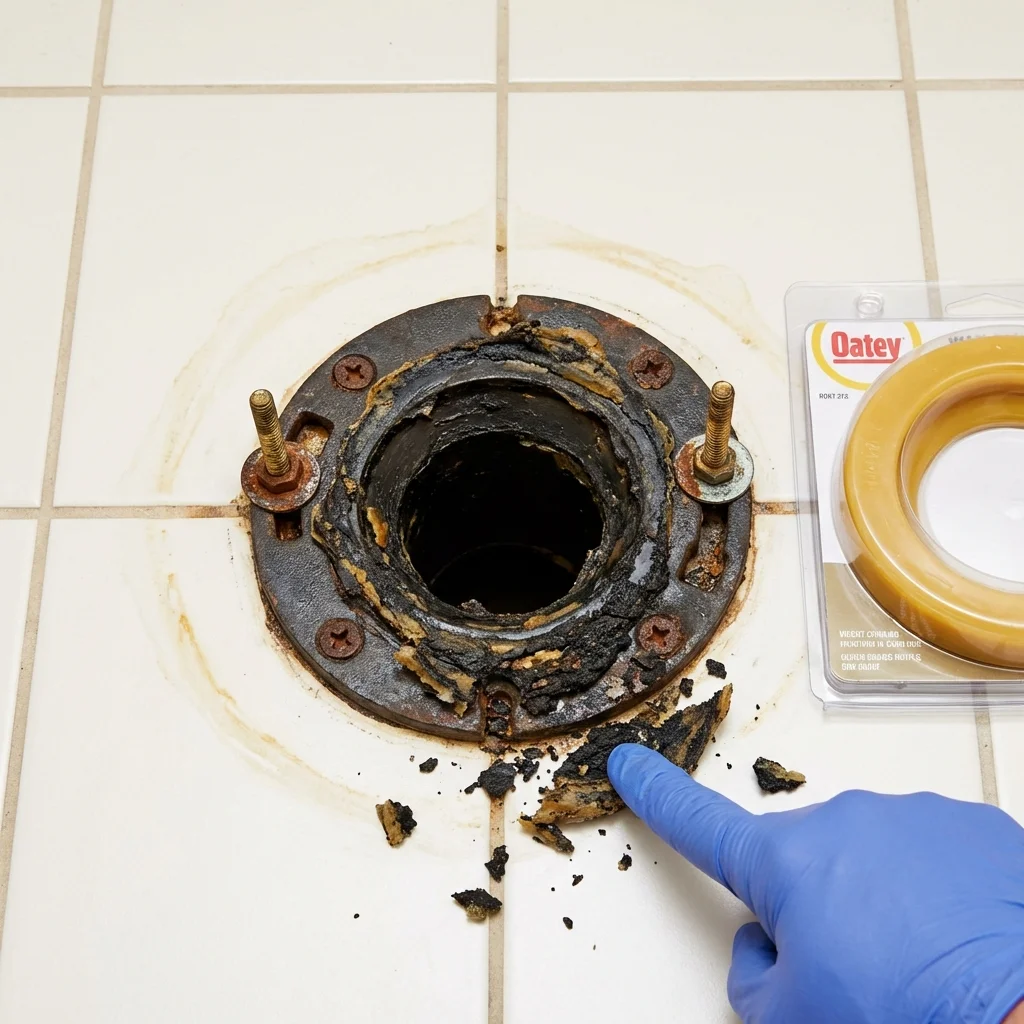 Failed wax ring showing water seepage at the base of a toilet in a Palm Beach, FL home